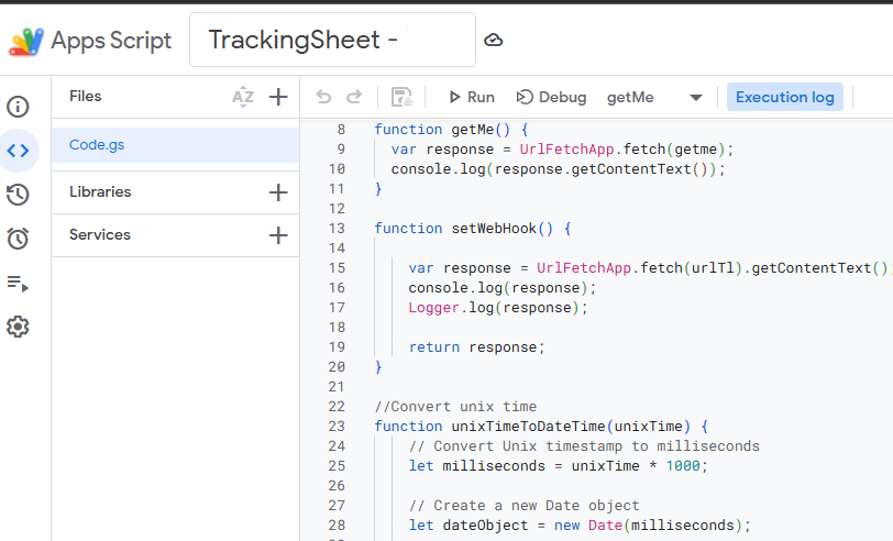 Apps Script code editor