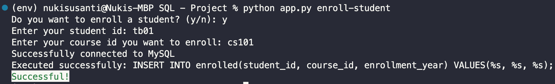 Running 'enroll-student' for course without prerequisites