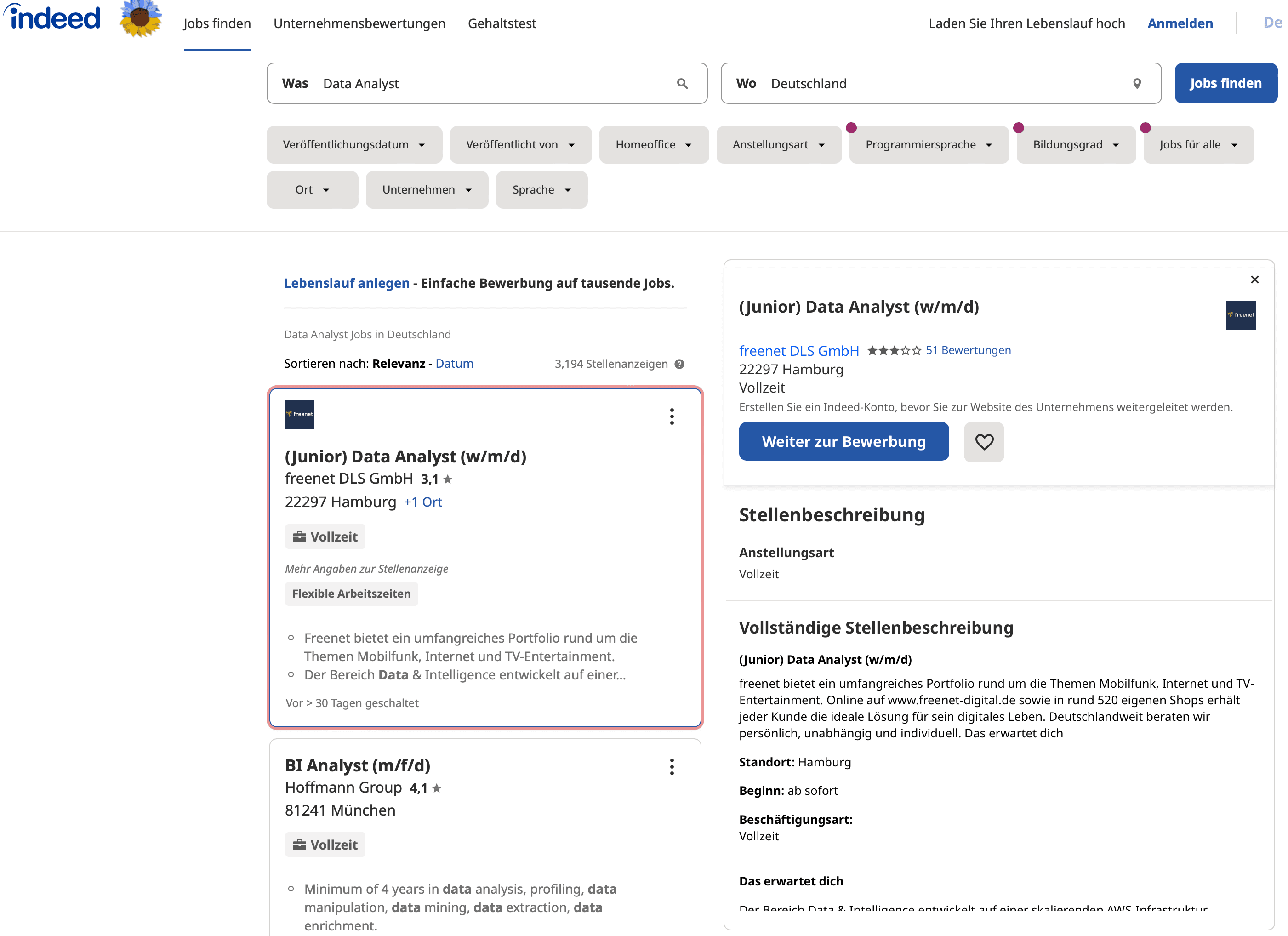 The looks of de.indeed.com