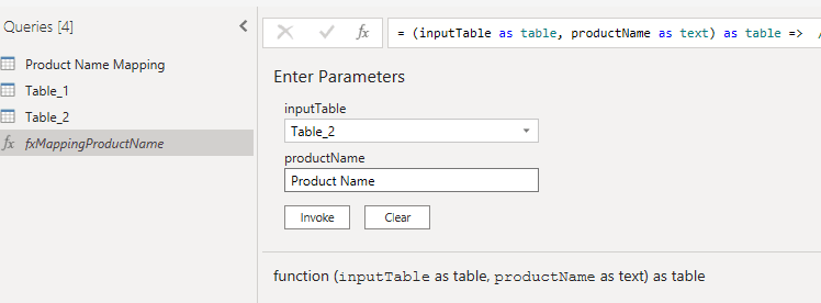 Custom function - fxMappingProductName