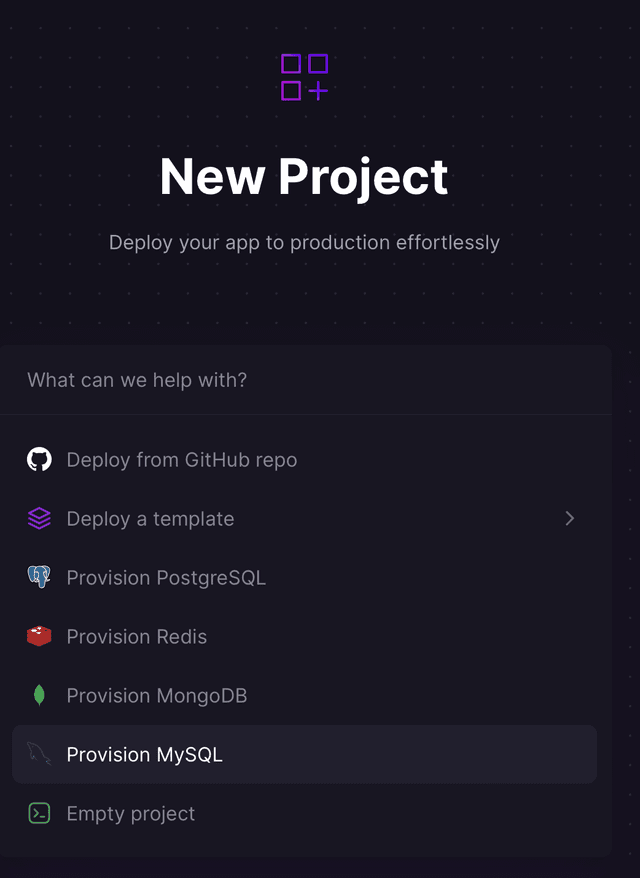 MySQL environment provided by railway.app