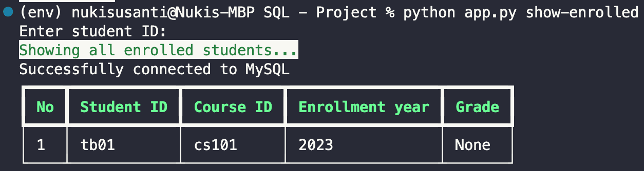 Running 'show-enrolled' for reading enrolled students