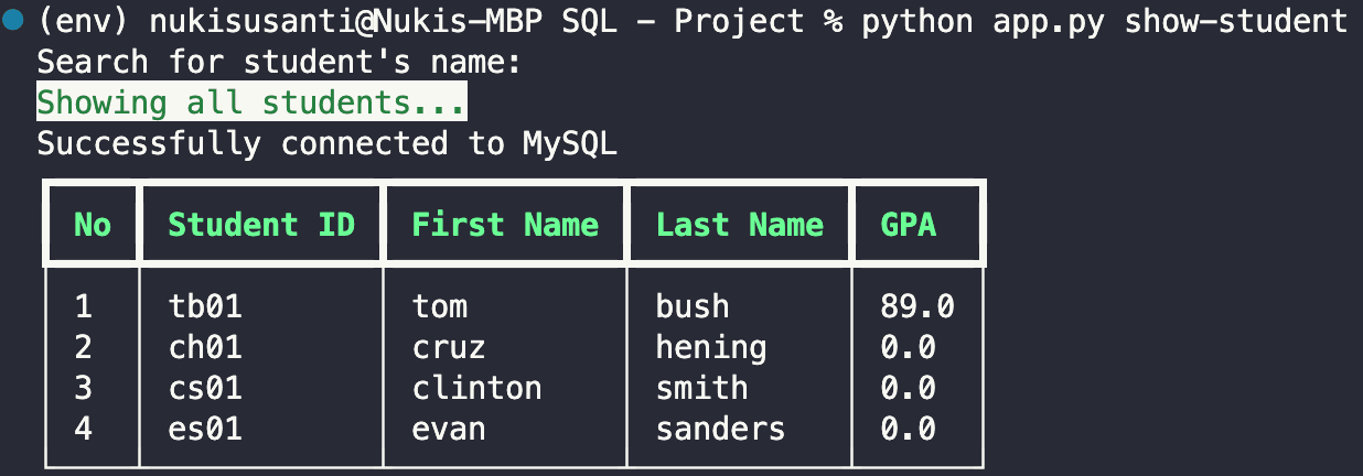 Running 'show-student' for querying student's GPA